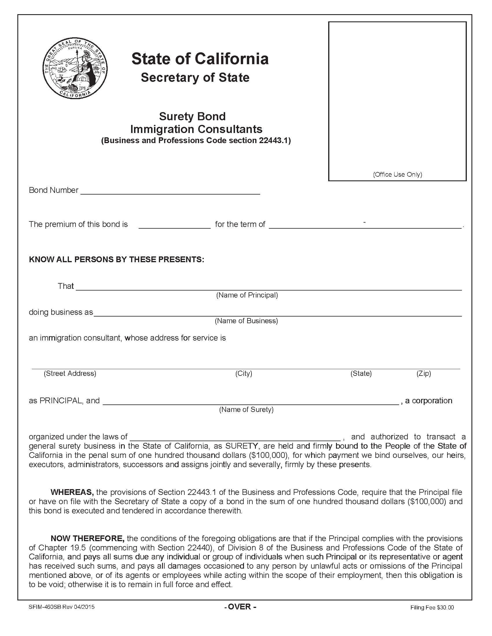 $100,000 Immigration Consultant Bond